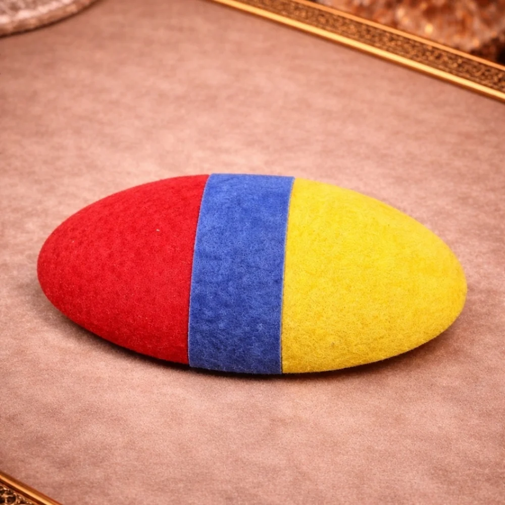 VINTAGE 80s COLOR BLOCK LEATHER BARRETTE OVERSIZED RED BLUE YELLOW HAIR CLIP